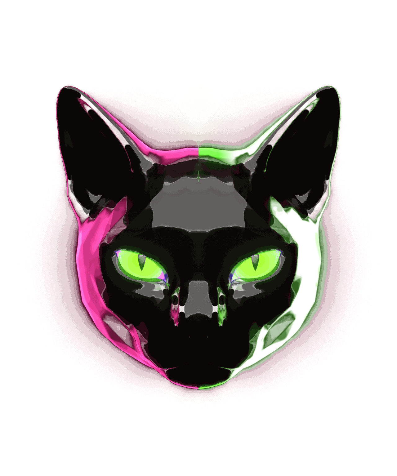 Halfcat Audio, a cat whose head dissolves into pixels